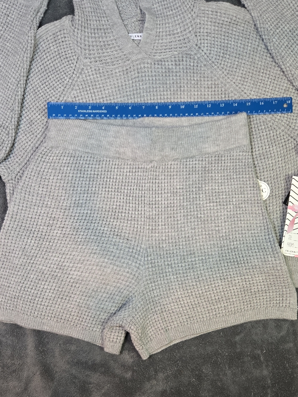 Celebrity Pink Light Gray Waffle Knit Hoodie With Short Set Sz Medium - Picture 4 of 9